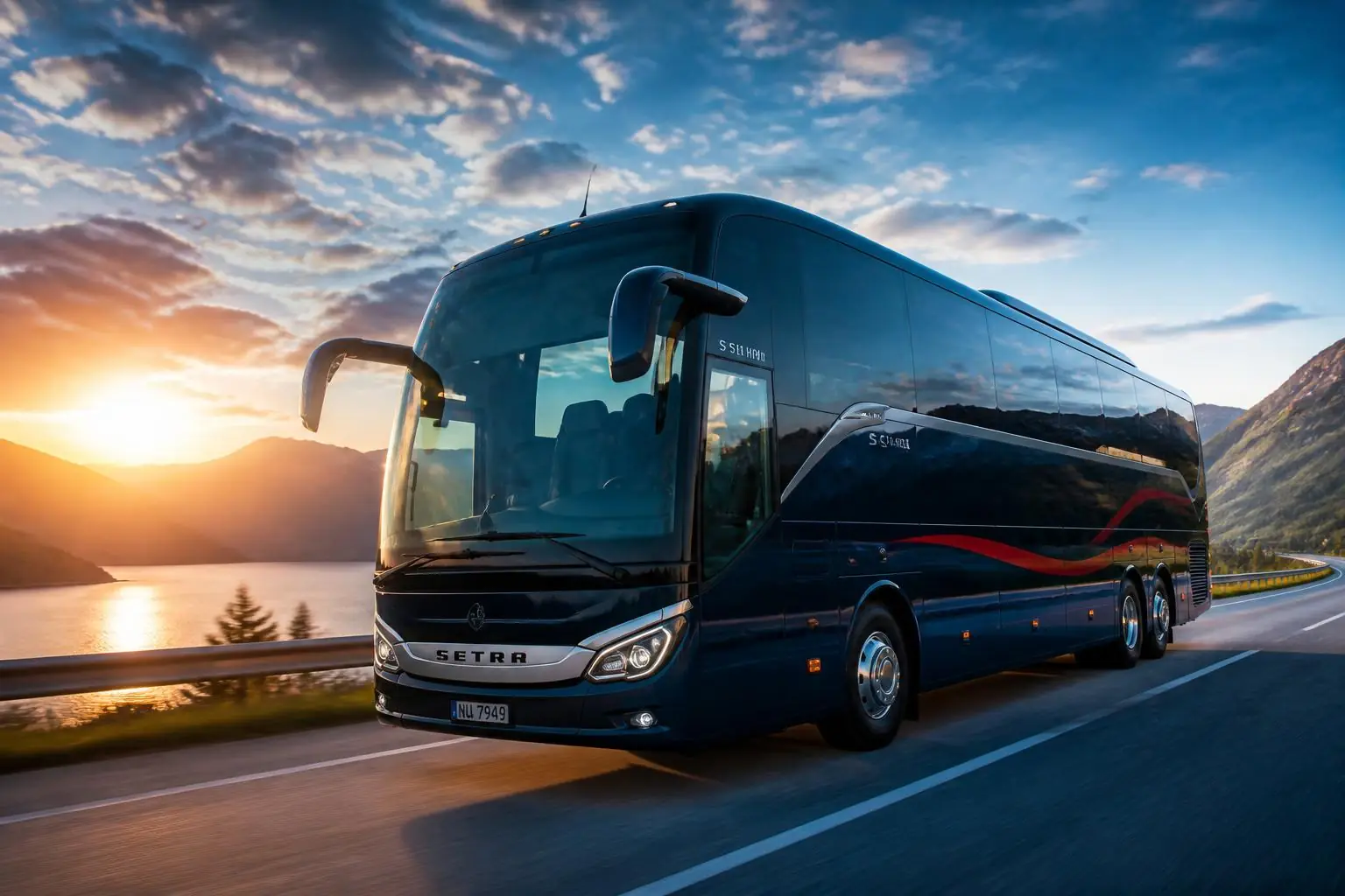 Autocar de luxe Bluebird Express sur la route